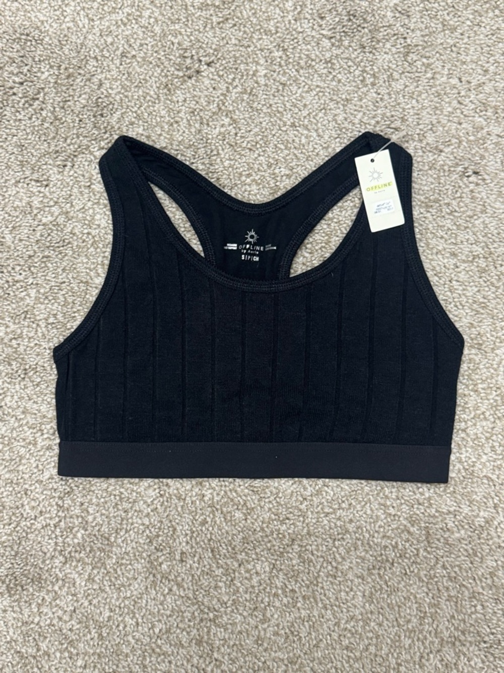 aerie Black Ribbed Racerback Sports Bralette NWT